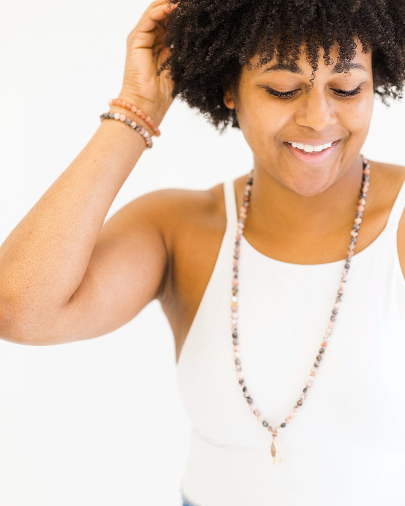 pink zebra jasper full mala - Sage + Strand